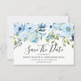 Reserve A Data Flores de Aquarela Azul Céu Casamento Moderno