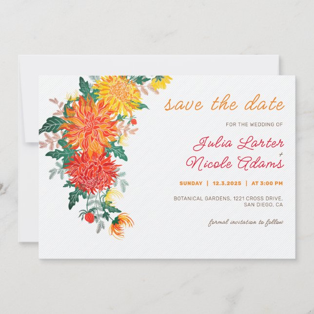 Reserve A Data Flores de Dália de Primavera Amarelo Laranja Paste (Frente)