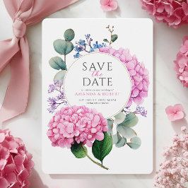 Reserve A Data Flores de Hortênsia Rosa Aquarela Casamento Elegan