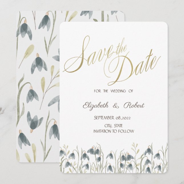 Reserve A Data Flores-de-Neve de Aguarela Save The Date (Frente/Verso)