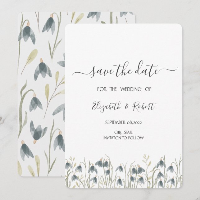 Reserve A Data Flores-de-Neve de Aguarela Save The Date (Frente/Verso)