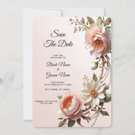 Reserve A Data Flores Decorativas Rosa e Branca Salve a Data