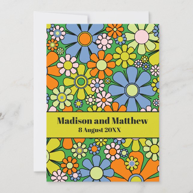 Reserve A Data Flores do Jardim Retro 60s 70s Floral (Frente)