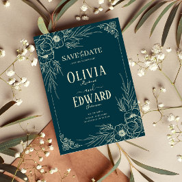 Reserve A Data Flores Elegantes de Moldura Dourada Casamento