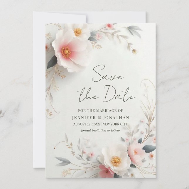Reserve A Data Flores Elegantes em Aquarela Salvar Data Script (Frente)