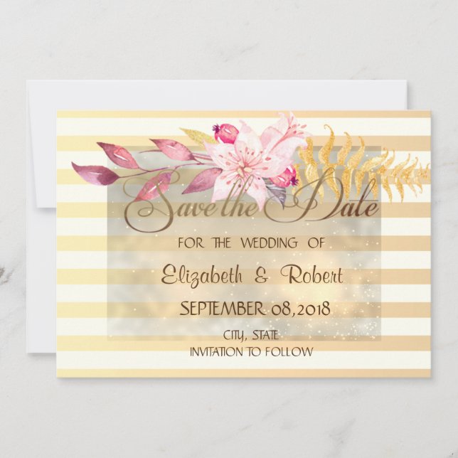 Reserve A Data Flores Listradas Chic Modernas  Salve a Data (Frente)
