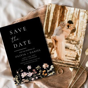 Reserve A Data Flores Pretas Foto Boho Salvar Data