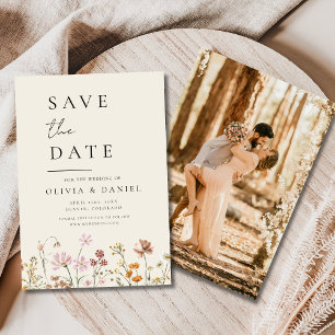 Reserve A Data Flores selvagens Beige Foto Boho Salvar Data