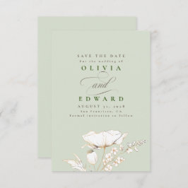 Reserve A Data Flores Selvagens desenhadas à mão Sage Verde Salva