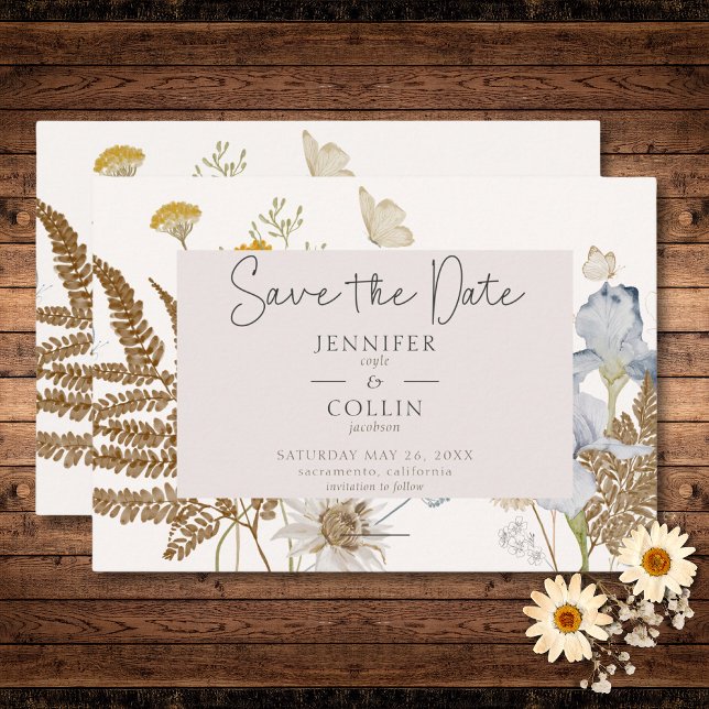 Reserve A Data Flores selvagens no Casamento de Creme (Wildflowers on Cream Wedding Save The Date)