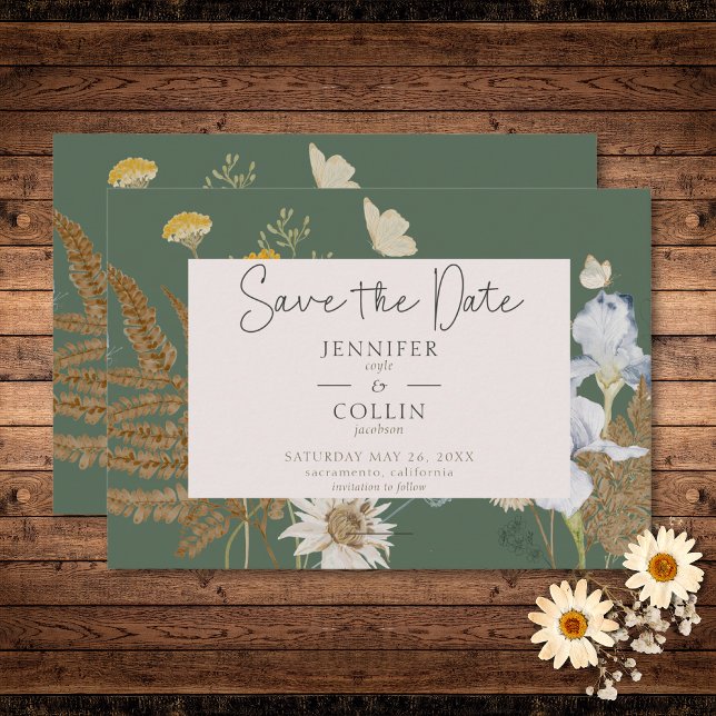 Reserve A Data Flores selvagens no Casamento de Sage (Wildflowers on Sage Wedding Save The Date)