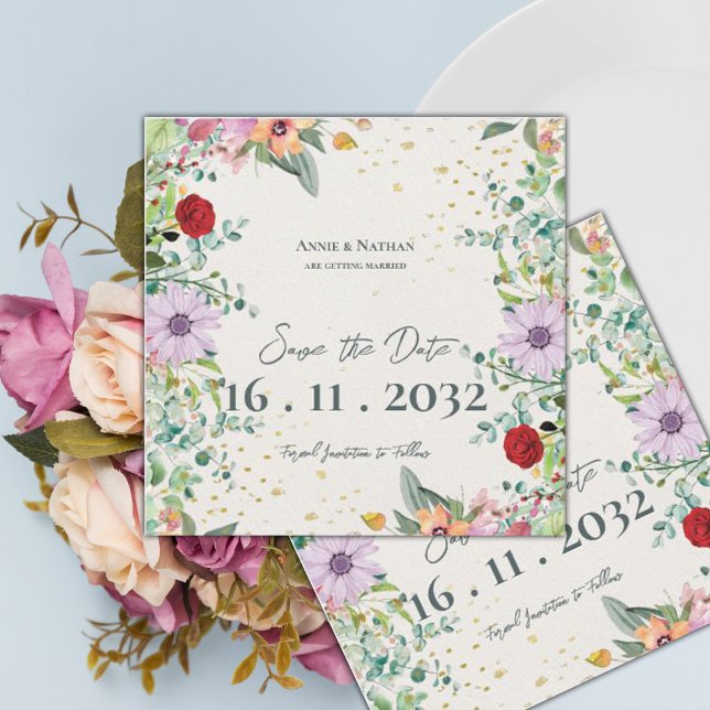 Reserve A Data Flores Silvestres Elegantes em Aquarela para Casam (Chic Elegant Watercolor Wildflowers Floral Wedding Save The Date)