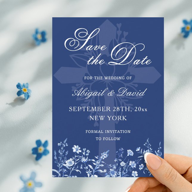 Reserve A Data Flores silvestres em azul francês no Save The Date (Criador carregado)