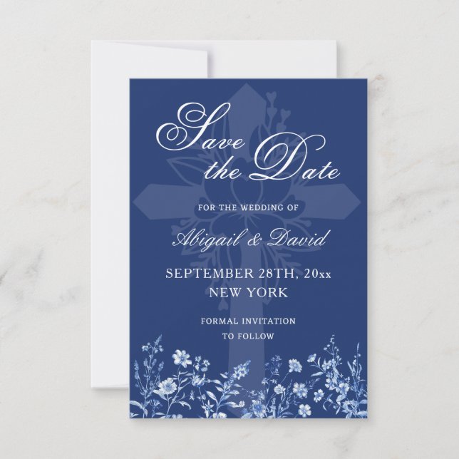 Reserve A Data Flores silvestres em azul francês no Save The Date (Frente)