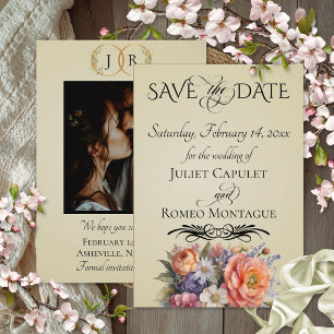 Reserve A Data Flores Silvestres, Foto & Monograma de Folhas - Tr