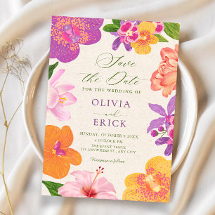 Reserve A Data Flores tropicais coloridas florescem casamento