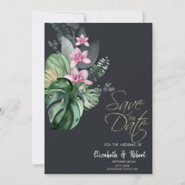 Reserve A Data Flores Tropicais Escuro Salvar Data
