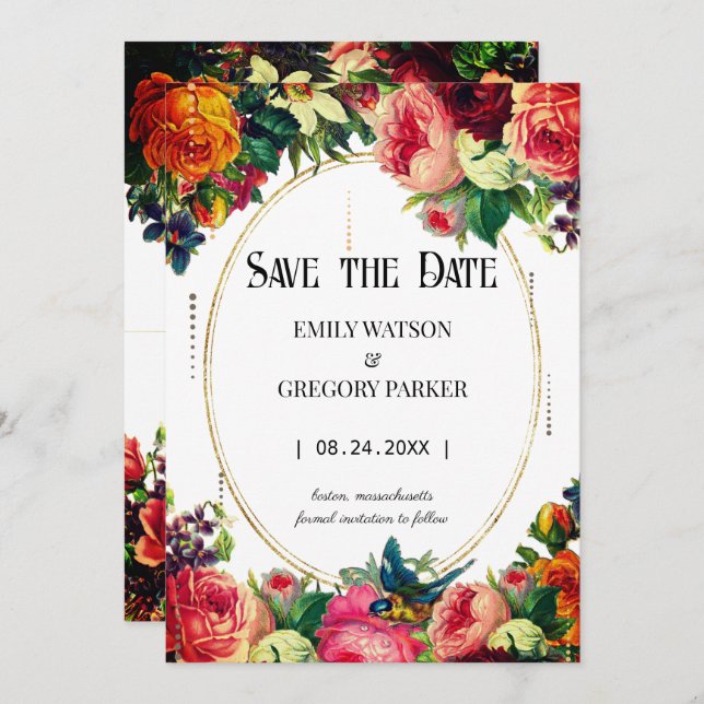 Reserve A Data Flores venenosas, moldura dourada salvam a data (Frente/Verso)