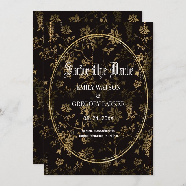 Reserve A Data Flores venenosas, moldura dourada salvam a data (Frente/Verso)