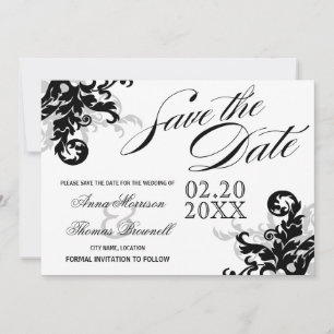 Reserve A Data Florescer Preto e Prata Salve a Data