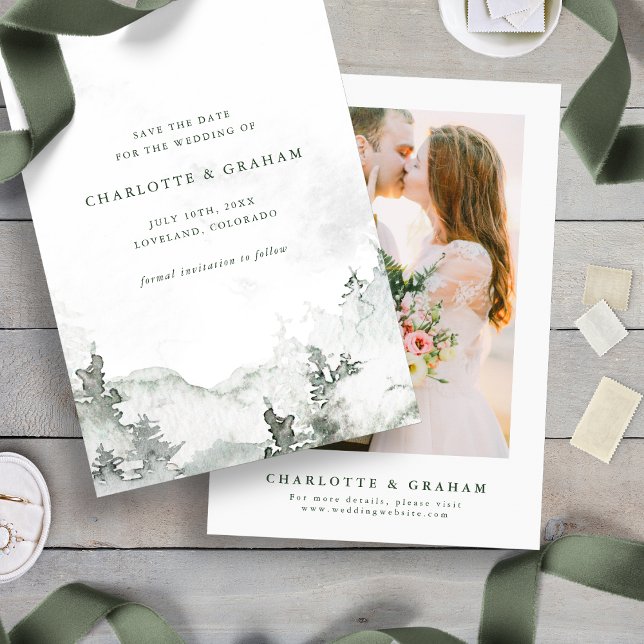 Reserve A Data Floresta de Aquarela (Simple Minimalist Photo Watercolor Forest Save The Date
)