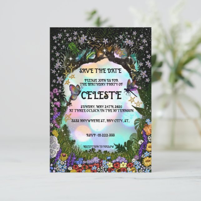 Reserve A Data Floresta Encantada de Magia das Fadas (Em pé/Frente)