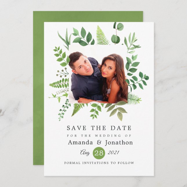 Reserve A Data Floresta Florestal Greenery Casamento (Frente/Verso)