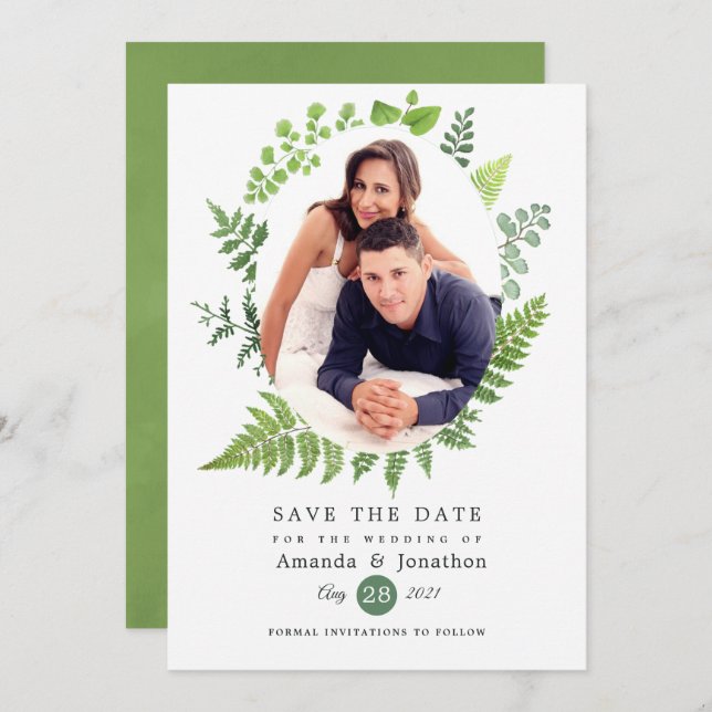 Reserve A Data Floresta Florestal Greenery Casamento (Frente/Verso)