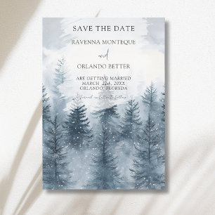 Reserve A Data Floresta Nevada e Montanha Casamento Aquarela