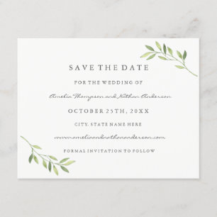 Reserve A Data Folha de Aquarela Verde Casamento Salvar A Data