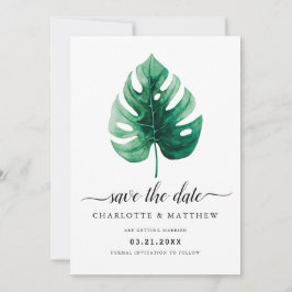 Reserve A Data Folha de Monstera Verde em Aquarela Tropical Moder