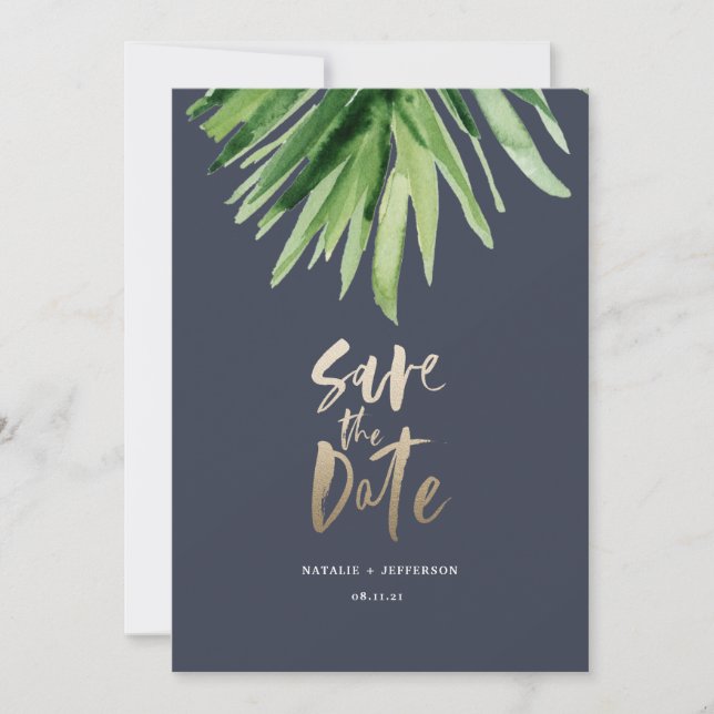 Reserve A Data Folha de palma tropical e guião dourada (Frente)