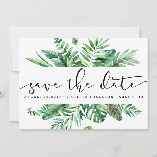 Reserve A Data Folha tropical Classy Watercolor salvar data (Frente)