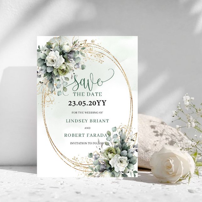 Reserve A Data Folhagem Botânica Dourada Save The Date (Greenery Botanical Gold Foliage Save The Date)