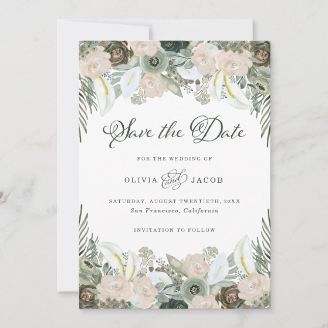 Reserve A Data Folhagem e Floral | Sage Green Wedding (Frente)