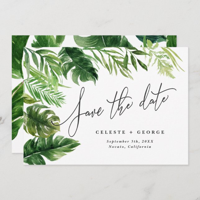 Reserve A Data Folhagem floral tropical em aquarela para salvar a (Frente/Verso)