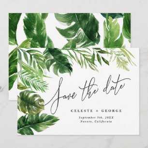 Reserve A Data Folhagem floral tropical em aquarela salvar a data