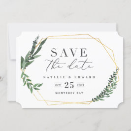 Reserve A Data folhagem geométrica dourada em aquarela