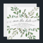 Reserve A Data Folhagem Minimalista | Casamento<br><div class="desc">Este cartão de save the date de casamento moderno apresenta uma moldura de abundantes folhas verdes em aquarela e algumas pequenas bagas em um fundo branco limpo. O verso do convite também diz "Save the Date" em caligrafia elegante. Perfeito para o seu casamento elegante e minimalista que está por vir....</div>