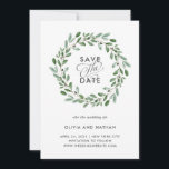 Reserve A Data Folhagem Minimalista | Foto no Verso do Casamento<br><div class="desc">Este simples cartão de save the date de casamento apresenta uma grinalda trendy de abundantes folhas verdes em aquarela e algumas pequenas bagas em um fundo branco limpo. Sua foto pessoal favorita vai no verso. Perfeito para o seu elegante e minimalista casamento próximo.</div>
