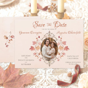 Reserve A Data Folhas de Aquarela de Outono Foto Vintage Elegante