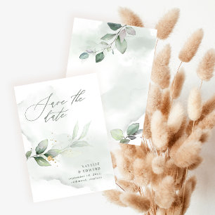 Reserve A Data Folhas de aquarela e casamento de ouro metálico