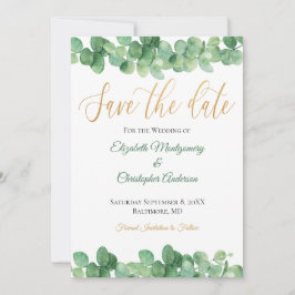 Reserve A Data Folhas de Eucalipto Dourado Verde Elegante na Moda
