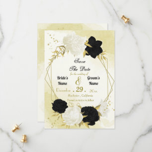 Reserve A Data folhas de ouro de flores brancas pretas