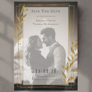 Reserve A Data Folhas de Ouro Elegantes Fotografia de Casamento d