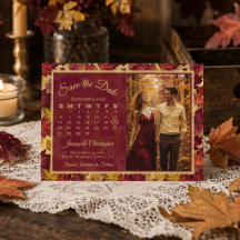 Folhas de Outono Calendário e Foto de Casamento Bo