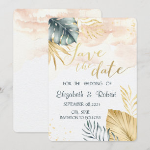 Reserve A Data Folhas de Palmeira Aquarela Save The Date