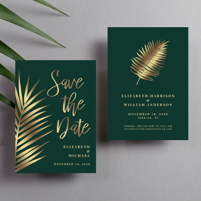 Reserve A Data Folhas de Palmeira Tropicais Elegantes Verde Doura (Our user-friendly template allows you to easily tailor the save the date announcement to your event)