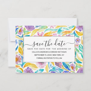Reserve A Data Folhas de Primavera de Aquarelas Roxas Amarelas