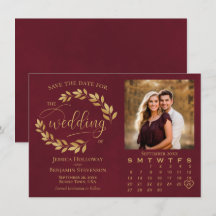 Folhas Douradas em Foto Burgundy & Calendário de C